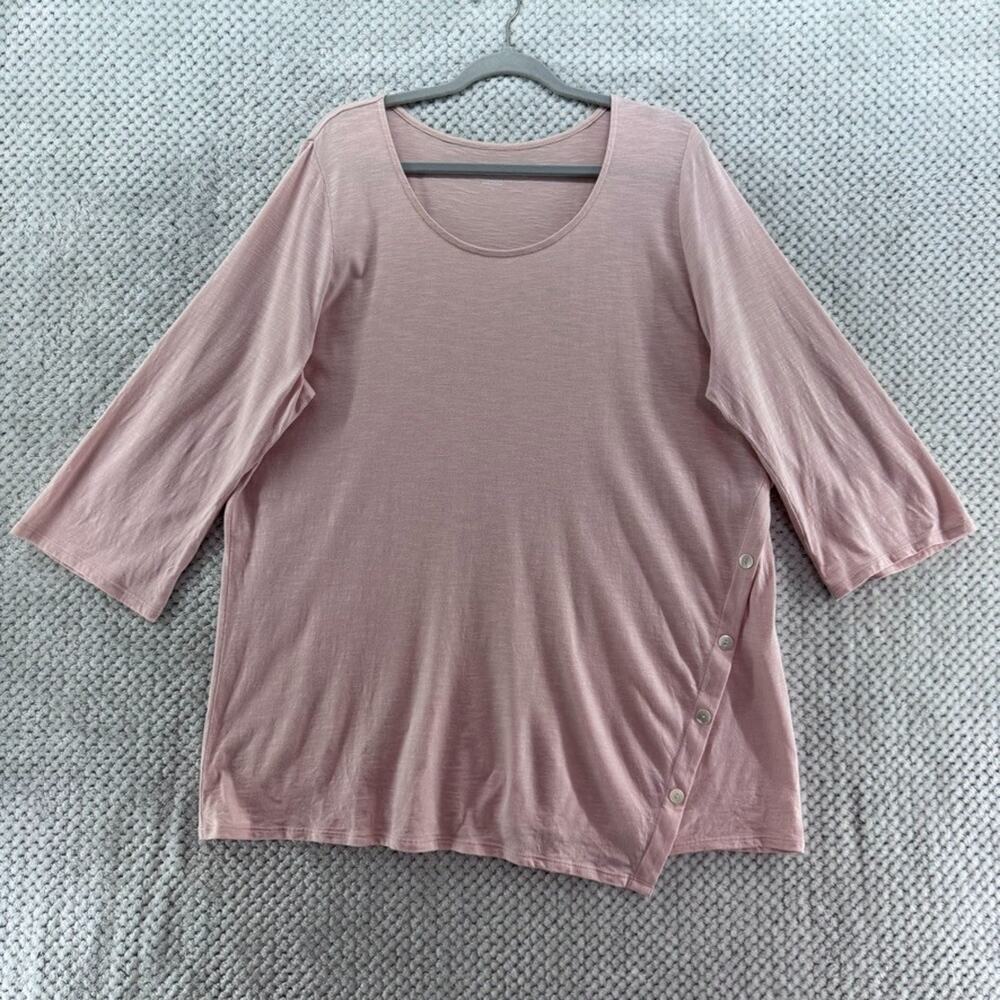 Purejill Top Womens XL Blush Pink Cotton Asymmetric Button Tunic Scoop Neck